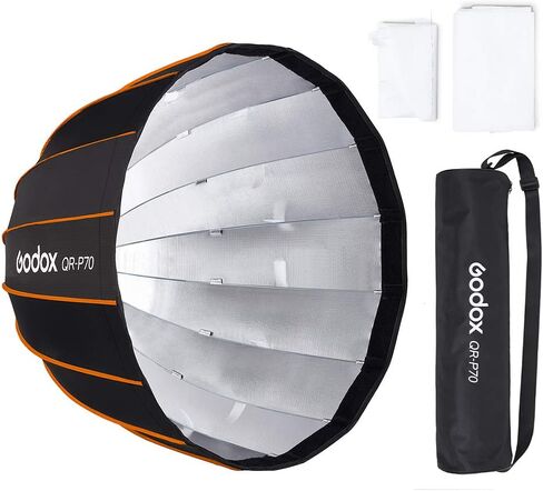 Godox QR-P70 70CM 27.6 Inch Parabolic Softbox Bowens Mount, Quick-Setup Quick-Folding in One Minute, with Front & Inner Diffuser and Carrying Bag for Godox SL-60W VL150 VL300 UL150 SL150WII SZ150R in Saudi Arabia