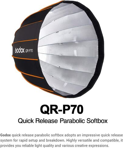 Godox QR-P70 70CM 27.6 Inch Parabolic Softbox Bowens Mount, Quick-Setup Quick-Folding in One Minute, with Front & Inner Diffuser and Carrying Bag for Godox SL-60W VL150 VL300 UL150 SL150WII SZ150R in Saudi Arabia
