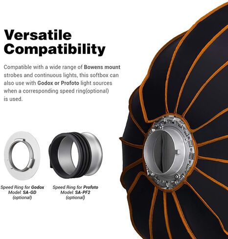 Godox QR-P70 70CM 27.6 Inch Parabolic Softbox Bowens Mount, Quick-Setup Quick-Folding in One Minute, with Front & Inner Diffuser and Carrying Bag for Godox SL-60W VL150 VL300 UL150 SL150WII SZ150R in Saudi Arabia