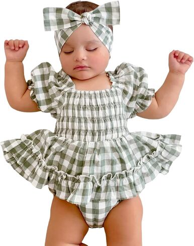 Newborn Infant Baby Girl Clothes Rompers Summer Jumpsuits Bodysuit+Headband Short Sleeve Playsuits in Kuwait