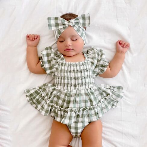 Newborn Infant Baby Girl Clothes Rompers Summer Jumpsuits Bodysuit+Headband Short Sleeve Playsuits in Kuwait
