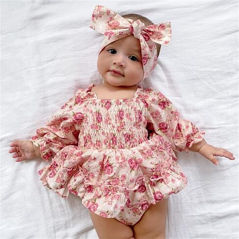 Newborn Infant Baby Girl Clothes Rompers Summer Jumpsuits Bodysuit+Headband Short Sleeve Playsuits in Kuwait