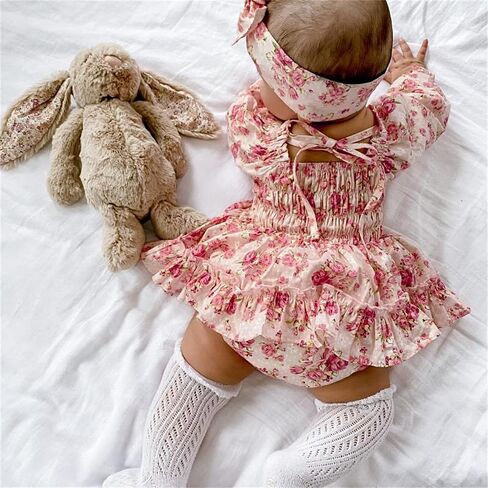 Newborn Infant Baby Girl Clothes Rompers Summer Jumpsuits Bodysuit+Headband Short Sleeve Playsuits in Kuwait