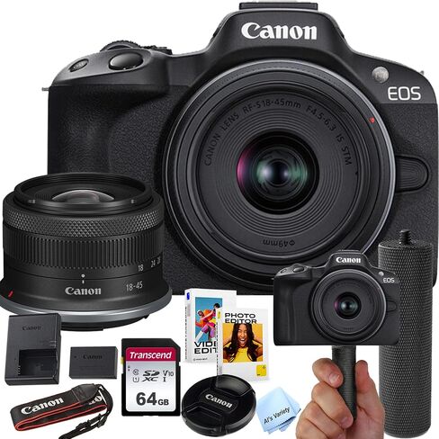 Canon EOS R50 24.2MP APS-C CMOS Sensor Mirrorless Camera with 18-45mm Lens + 64GB Memory + Stabilizing Grip + Software Pack +More (Value Bundle) (Renewed) in Saudi Arabia