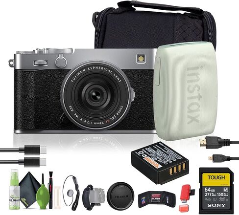 FUJIFILM X-E5 Mirrorless Digital Camera with XF 23mm f/2.8 Lens (Silver) Bundle with Fuji INSTAX Mini Link 3 Smartphone Printer - Green + 64GB UHS-II SDXC Memory Card + Micro HDMI Cable + More in Saudi Arabia