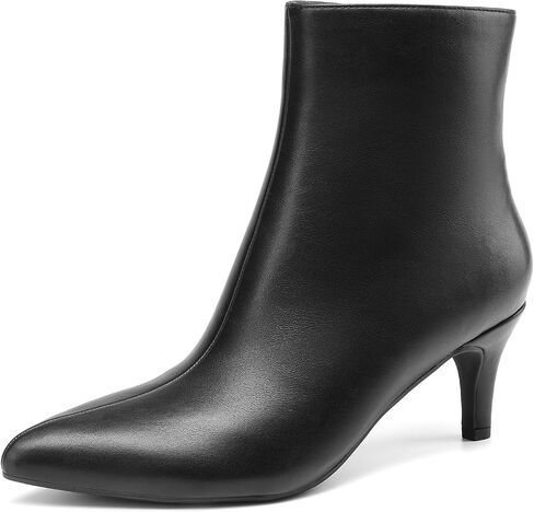 DREAM PAIRS Women's Kitten Heel Ankle Boots Pointed Toe Side Zipper Fall Leather Ankle Booties for Office Work in Saudi Arabia