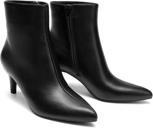 DREAM PAIRS Women's Kitten Heel Ankle Boots Pointed Toe Side Zipper Fall Leather Ankle Booties for Office Work in Saudi Arabia