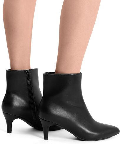 DREAM PAIRS Women's Kitten Heel Ankle Boots Pointed Toe Side Zipper Fall Leather Ankle Booties for Office Work in Saudi Arabia