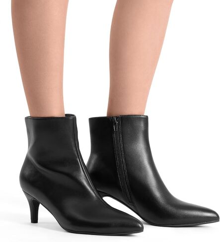 DREAM PAIRS Women's Kitten Heel Ankle Boots Pointed Toe Side Zipper Fall Leather Ankle Booties for Office Work in Saudi Arabia