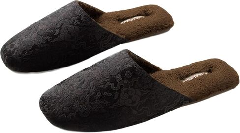 Silk Embroidered Slippers Women Retro Brocade Upper Mesh and Fuzzy Lining Anti-Slip Soles Indoor Slippers in Saudi Arabia