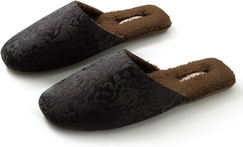 Silk Embroidered Slippers Women Retro Brocade Upper Mesh and Fuzzy Lining Anti-Slip Soles Indoor Slippers in Saudi Arabia