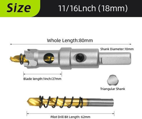 13/16" Hole Saw Kit Tungsten Carbide Tipped, 21mm Hole Saw Includes 1pc Titanium-Coated Pilot Drill Bits for Metal Stainless Steel Mild Steel Iron Copper Brass Wood Plastic in Saudi Arabia