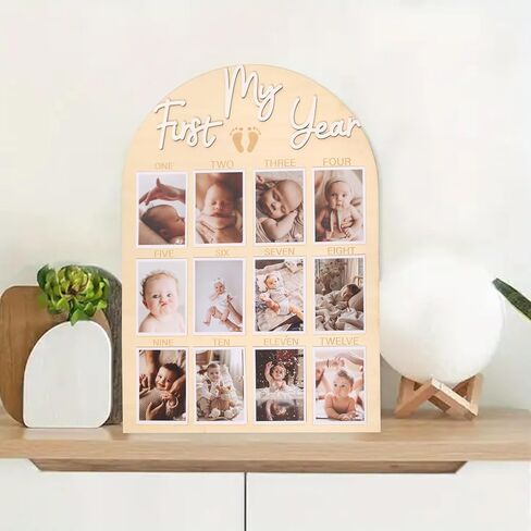 أول لوحة عيد ميلاد Yeay - لوحة صور واحدة سريعة ، لوحة صور خشبية شهرية ، Props First Sear Props ، 12 شهرًا لافتة صور (خضرة) in Saudi Arabia