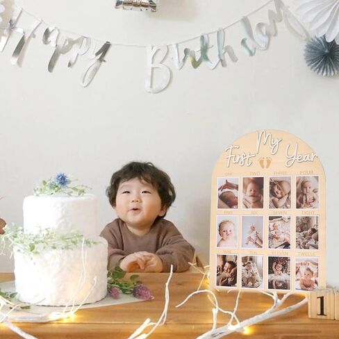 أول لوحة عيد ميلاد Yeay - لوحة صور واحدة سريعة ، لوحة صور خشبية شهرية ، Props First Sear Props ، 12 شهرًا لافتة صور (خضرة) in Saudi Arabia