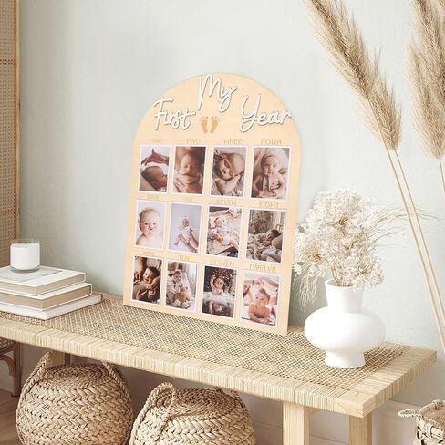 أول لوحة عيد ميلاد Yeay - لوحة صور واحدة سريعة ، لوحة صور خشبية شهرية ، Props First Sear Props ، 12 شهرًا لافتة صور (خضرة) in Saudi Arabia