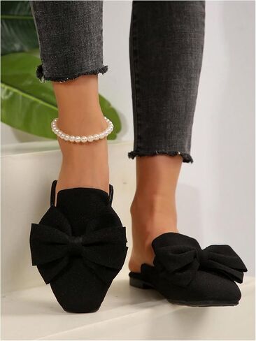 Oyoangle Women's Square Square Angle Tee Bow Slip على شقق عارية الذراعين أعمال الأعمال غير الرسمية in Saudi Arabia