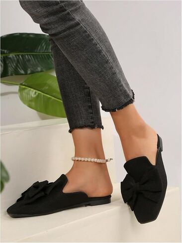 Oyoangle Women's Square Square Angle Tee Bow Slip على شقق عارية الذراعين أعمال الأعمال غير الرسمية in Saudi Arabia
