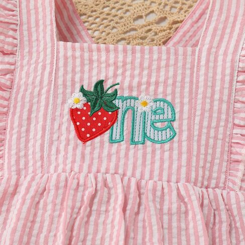 ODASDO Baby Girls Strawberry/Ice Cream/Donut 1st Birthday Cake Smash Outfit Ruffled Romper with Headband Set in Saudi Arabia