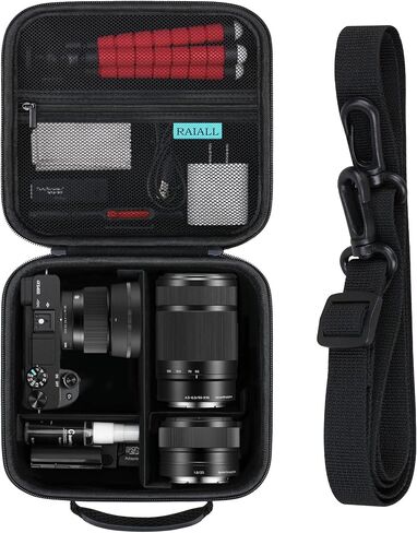 Camera Case for Sony Alpha a6000/a6100/a6400/a6700/ Sony Alpha 7 II III IV/7R V Mirrorless Digital Camera and Lens, Vlogging Camera Hard Travel Bag with a Shoulder Strap and 3 Dividers, Black in Saudi Arabia