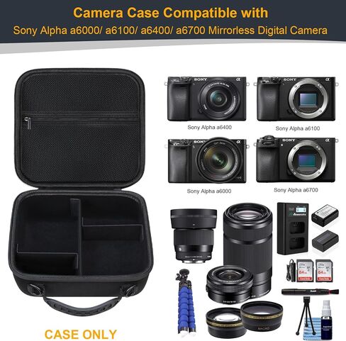 Camera Case for Sony Alpha a6000/a6100/a6400/a6700/ Sony Alpha 7 II III IV/7R V Mirrorless Digital Camera and Lens, Vlogging Camera Hard Travel Bag with a Shoulder Strap and 3 Dividers, Black in Saudi Arabia