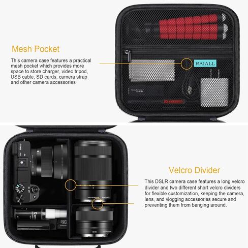 Camera Case for Sony Alpha a6000/a6100/a6400/a6700/ Sony Alpha 7 II III IV/7R V Mirrorless Digital Camera and Lens, Vlogging Camera Hard Travel Bag with a Shoulder Strap and 3 Dividers, Black in Saudi Arabia