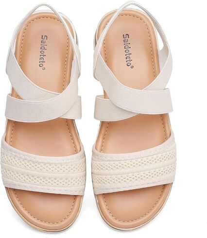 Saidoteto Women's Flat Sandals,Comfortable Elastic Ankle Strap Slingback Slip-On Open Toe Low Wedge Walking Sandals for Summer & Casual in Saudi Arabia