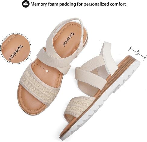 Saidoteto Women's Flat Sandals,Comfortable Elastic Ankle Strap Slingback Slip-On Open Toe Low Wedge Walking Sandals for Summer & Casual in Saudi Arabia