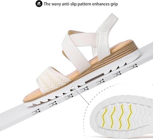 Saidoteto Women's Flat Sandals,Comfortable Elastic Ankle Strap Slingback Slip-On Open Toe Low Wedge Walking Sandals for Summer & Casual in Saudi Arabia