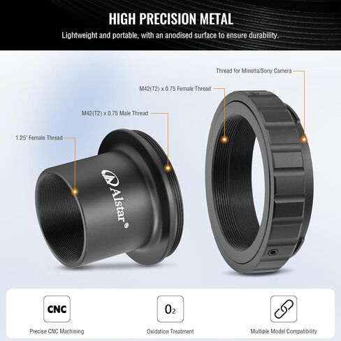 ALSTAR TELESCOPE Photo Adapter لـ Minolta AF و Sony A Mount DSLR Cameras - حزمة مع - 2 "محول الكاميرا البؤرية T -2 in Saudi Arabia