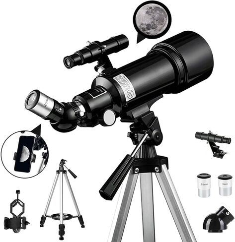 Astronomical Telescope for Kids Beginners 400/70Mm Refractor Monocular Telescopes with Adjustable Tripod Phone Adapter Planetary Multiplier and Carry Bag in Saudi Arabia