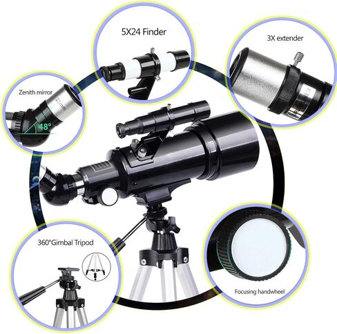 Astronomical Telescope for Kids Beginners 400/70Mm Refractor Monocular Telescopes with Adjustable Tripod Phone Adapter Planetary Multiplier and Carry Bag in Saudi Arabia
