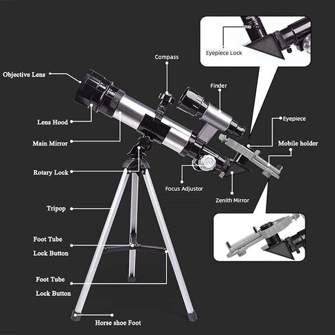 Professional Portable Telescope for Kids Beginners 74Mm Adjustable Refractor Astronomical Telescope with Tripod Eyepieces Compass Star Finder Lens Astronomy Stargazing Toy in Saudi Arabia