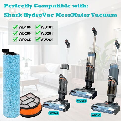 WD161 بديل أسطوانة ومرشح لسقف Shark Hydrovac Messmaster Wet Dry Cleaner WD161 ، AW261 ، WD261 ، WD160 ، WD260 ، 2 بكرات الفرش in Kuwait