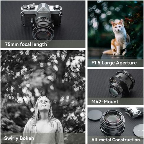Ttartisan 75mm F1.5 Swirly Bokeh Full Frame Lens مع مرشح عدسة 58 مم F1.5 فتحة كبيرة متوافقة مع عدسة M42 Mount Camera in Saudi Arabia
