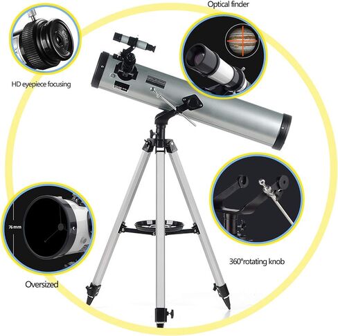 تلسكوب للمبتدئين 525x-35x 76mm HD Refractor Telescope لعلم الفلك ، نطاق بداية الانكسار مع ترايبود+نطاق Finder+2Extender+مرشح القمر+3 العدسة in Saudi Arabia