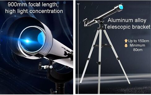 تلسكوب علم الفلك 900 مم طول البؤرة السماء والأرض مزدوجة الغرض من تلسكوب المبتدئين المبتدئين للأطفال والبالغين مع البوصلة المعدنية ترايبود وعدسة (اللون: الحزمة 3) (الحزمة 1) in Kuwait