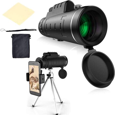 40 × 60 تلسكوب أحادي التكبير مع غطاء الغبار لمراقبة الطيور والصيد والتخييم - ترايبود الهاتف الذكي ومقطع in Kuwait