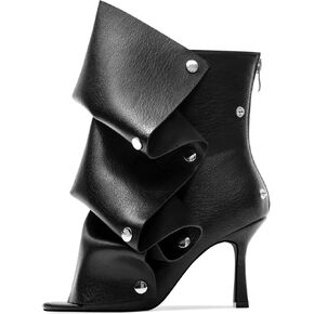 Women's Stylish Wrinkles High Heels Buttons Summer Booties Ladies Unique Ruched Metals Thin Heels Spring Short Boots in Saudi Arabia