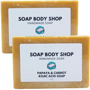Kojic Papaya Carrot Soap For Skin Lightening, Kojic Papaya Carrot Soap, Carrot Seed & Papaya Seed Oil, Kojic Acid Soap, Hyperpigmentation Soap, Dark Spot Remover For Face, Handmade Soap (1 Pack) in Saudi Arabia