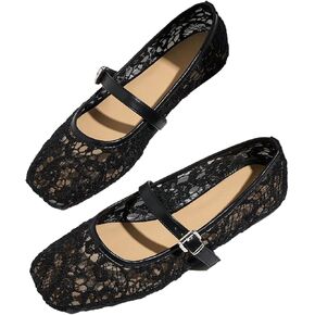 MakeMeChic Women's Lace Mesh Ballet Flats Shoes Square Closed Toe Mary Jane Shoes Breathable Summer Flats in Saudi Arabia