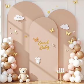 Beige Wedding Arch Cover (7.2FT, 6.6FT, 6FT) Set of 3 Arch Covers Stretchy Backdrop Spandex Fitted Chiara Backdrop Stands Cover for Birthday Party Baby Shower Wedding Arch Stand Decoration in Saudi Arabia