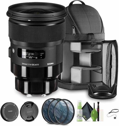Sigma 24mm f/1.4 DG HSM Art Sony E Mount (MFR Part # 401965) حزمة مثالية لحفلات الأعراس الداخلية/الخارجية ، والحياة البرية ، والسفر والتصوير الفوتوغرافي استخدام + ملحقات in Kuwait