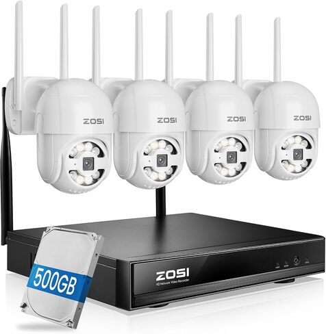 Zosi 8ch 2K WIFI WIFI Home Security Camera System ، 4 × C289 3MP 2K PAN/TILT WIFI كاميرا خارجية ، تتبع تلقائي ، رؤية ليلية ملونة ، الكشف البشري منظمة العفو الدولية ، إنذار صفارات الإنذار الأضواء ، الصوت في اتجاهين ، 500 جيجابايت HDD in Saudi Arabia