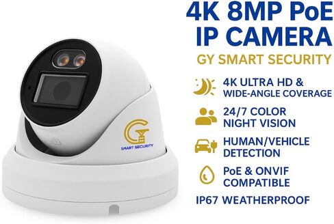 -IP Security Camera System Dome 4K- Ultra HD 8MP PoE IP Camera – Full-Color Night Vision, High Resolution Monitor 3840 x 2160 - Facial Recognition Software - Human/Vehicle Detection in Saudi Arabia