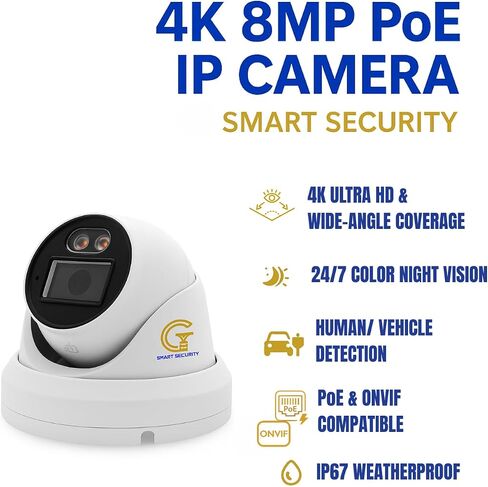 -IP Security Camera System Dome 4K- Ultra HD 8MP PoE IP Camera – Full-Color Night Vision, High Resolution Monitor 3840 x 2160 - Facial Recognition Software - Human/Vehicle Detection in Saudi Arabia