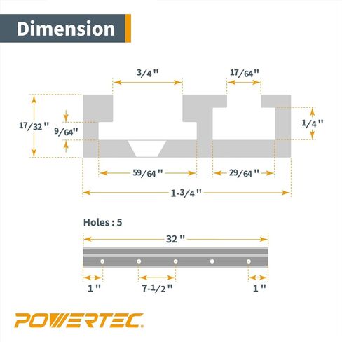 POWERTEC 71359-P2 Aluminum Combo T-Track Miter Track for Woodworking | 32" Dual Tracks Rail Aluminum Grey | 2 PK in Saudi Arabia