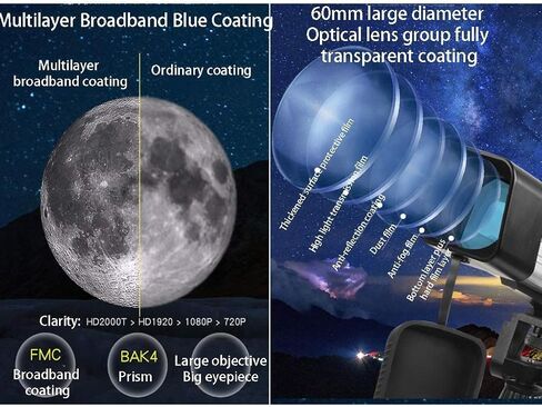 تلسكوب الأطفال للبالغين المبتدئين في علم الفلك 60 مم من التلسكوبات الانكسار مع جنة ترايبود قابلة للتعديل وظيفة بوصلة الأرض (اللون: حزمة) (حزمة) in Kuwait