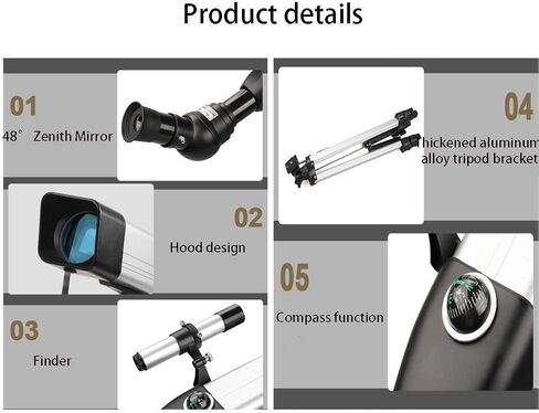تلسكوب الأطفال للبالغين المبتدئين في علم الفلك 60 مم من التلسكوبات الانكسار مع جنة ترايبود قابلة للتعديل وظيفة بوصلة الأرض (اللون: حزمة) (حزمة) in Kuwait