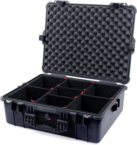 Pelican 1600 Case by Colorcase - Black - Size Size Case Waterproof مع نظام مقسم Trekpak ورغوة الغطاء المعقدة - المقبض الأسود والمزالج in Kuwait