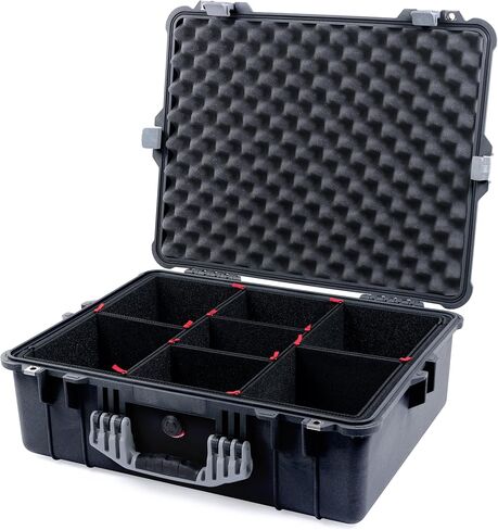 Pelican 1600 Case by Colorcase - Black - Size Size Case Waterproof مع نظام مقسم Trekpak ورغوة الغطاء المعقدة - المقبض الأسود والمزالج in Kuwait